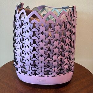 Kate Spade. Leather lace shoulder bag.  Easter basket.  Violet/off-white cut out